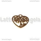 Charm Cuore Albero della Vita in Acciaio Inox Dorato 15.5x5mm