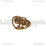 Charm Cuore Albero della Vita in Acciaio Inox Dorato 15.5x5mm