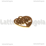 Charm Cuore Albero della Vita in Acciaio Inox Dorato 15.5x5mm