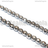 Perle Sfaccettate in Ematite Argentata non magnetica Grado A 4mm filo 40cm