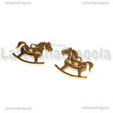 Ciondolo Cavallo a Dondolo in Acciaio Inox Dorato 14x13.5mm