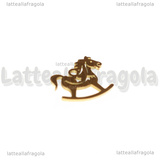 Ciondolo Cavallo a Dondolo in Acciaio Inox Dorato 14x13.5mm