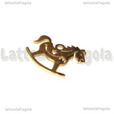 Ciondolo Cavallo a Dondolo in Acciaio Inox Dorato 14x13.5mm