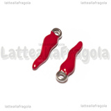 Ciondolo Cornetto Portafortuna 3D in Acciaio Argentato smaltato Rosso 17.5x4.5mm