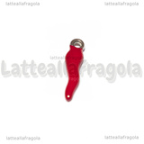 Ciondolo Cornetto Portafortuna 3D in Acciaio Argentato smaltato Rosso 17.5x4.5mm