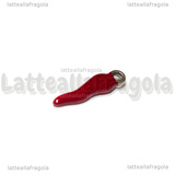 Ciondolo Cornetto Portafortuna 3D in Acciaio Argentato smaltato Rosso 17.5x4.5mm