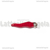 Ciondolo Cornetto Portafortuna 3D in Acciaio Argentato smaltato Rosso 17.5x4.5mm