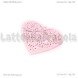 Cuore filigrana in legno colorato rosa 45x44mm