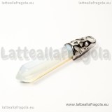 Goccia in Opalite con portapendente filigranato in ottone argentato 58-65x10mm