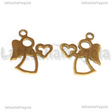 Ciondolo Angelo con Cuore in Acciaio Inox Dorato placcato 18K 18x15.5mm