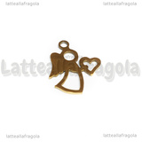 Ciondolo Angelo con Cuore in Acciaio Inox Dorato placcato 18K 18x15.5mm