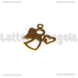 Ciondolo Angelo con Cuore in Acciaio Inox Dorato placcato 18K 18x15.5mm