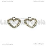 Ciondolo Cuore Forato con pavé di strass in metallo silver plated 14x12.5mm