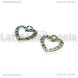 Ciondolo Cuore Forato con pavé di strass in metallo silver plated 14x12.5mm