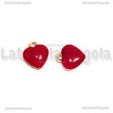 Charm Cuore in Acciaio Inox Dorato smaltato Rosso 8x9mm
