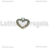 Ciondolo Cuore Forato con pavé di strass in metallo silver plated 14x12.5mm