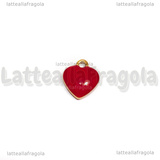 Charm Cuore in Acciaio Dorato smaltato Rosso 8x9mm