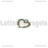 Ciondolo Cuore Forato con pavé di strass in metallo silver plated 14x12.5mm