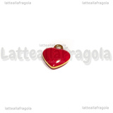 Charm Cuore in Acciaio Dorato smaltato Rosso 8x9mm