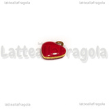 Charm Cuore in Acciaio Dorato smaltato Rosso 8x9mm