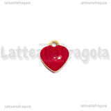 Charm Cuore in Acciaio Dorato smaltato Rosso 8x9mm