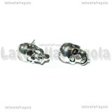 Coppia di Perni Teschio in metallo argento antico 16x9mm