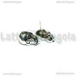 Coppia di Perni Teschio in metallo argento antico 16x9mm