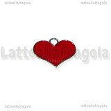 Charm Cuore in metallo argentato smaltato rosso 19.5x16.5mm