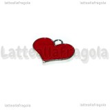 Charm Cuore in metallo argentato smaltato rosso 19.5x16.5mm
