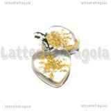 Ciondolo Cuore in vetro con Fiori Giallo Sabbia 28x20mm