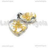 Ciondolo Cuore in vetro con Fiori Giallo Sabbia 28x20mm