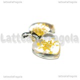 Ciondolo Cuore in vetro con Fiori Giallo Sabbia 28x20mm