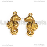 Ciondolo Cavalluccio Marino 3D in Acciaio Inox Dorato 31x16x6.5mm