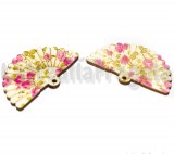 Ventaglio in legno e stoffa  Fiori Rosa 49x31mm