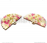 Ventaglio in legno e stoffa Fiori Rosa 49x31mm