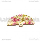 Ventaglio in legno e stoffa Fiori Rosa 49x31mm