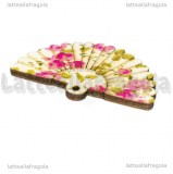 Ventaglio in legno e stoffa Fiori Rosa 49x31mm