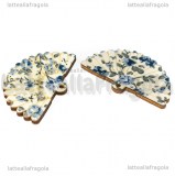 Ventaglio in legno e stoffa  Fiori Azzurri 49x31mm