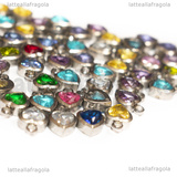 3 Charms Cuore in Acciaio Inox cristalli colori misti 8x6x3mm