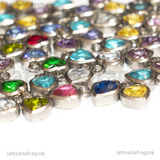 3 Charms Cuore in Acciaio Inox cristalli colori misti 8x6x3mm