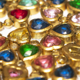 3 Charms Cuore in Acciaio Inox Dorato placcato oro 18K cristalli colori misti 8x6x3mm