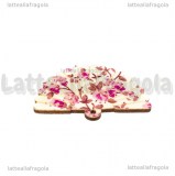 Ventaglio in legno e stoffa Fiori Prugna 49x31mm