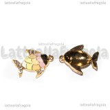 Charm Pesce con Strass in metallo dorato smaltato 20x16mm