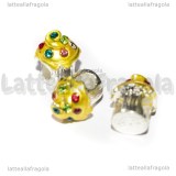 Cupcake foro largo in metallo silver plated smaltato con strass 14x11mm