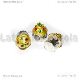 Cupcake foro largo in metallo silver plated smaltato con strass 14x11mm