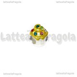 Cupcake foro largo in metallo silver plated smaltato con strass 14x11mm