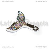Ciondolo Coda di Balena in metallo argentato con pavè di strass 20x19mm