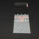10 buste in plastica Fiocco Rosa Effetto Merletto con bordo adesivo 13x5cm