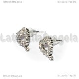 Perni Cuori in Ottone argentato e Cubic Zirconia 12x10mm