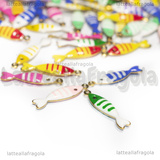 3 Charms Pesci in Acciaio Inox Dorato smaltato 18x5mm